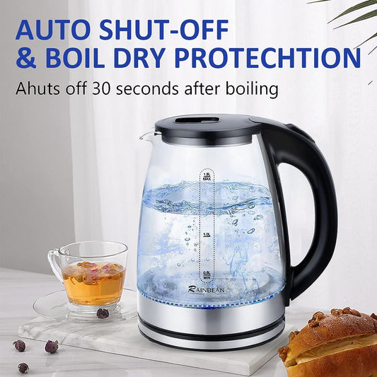 Electric Glass Kettle 60oz - Automatic Shut-Off & Boil-Dry Protection - About Brew