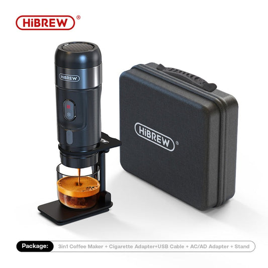HiBREW Portable Coffee Machine for Car and Travel - Versatile Brewing with USB, DC12V Adapter, and US Plug