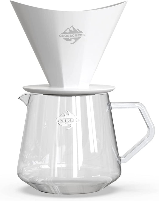 Elegant Pour Over Coffee Maker Set with Ceramic Dripper & 650ml Glass Server - Includes 30 V60 Paper Filters - About Brew