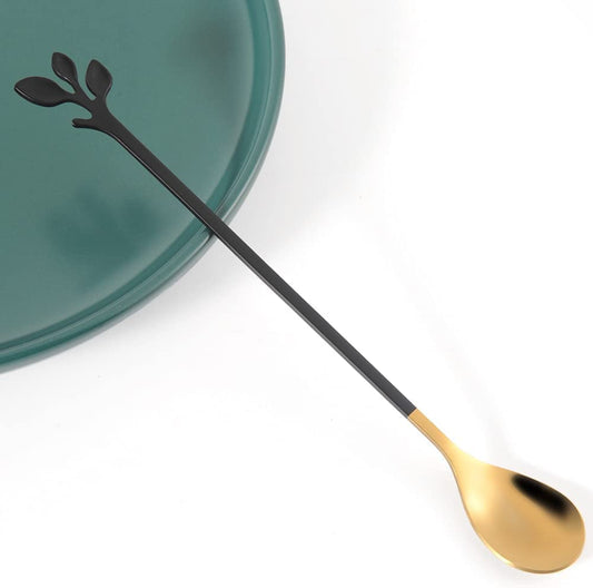 Elegant Stainless Steel Coffee Spoon Set with Leaf Design - Dishwasher Safe, Perfect for Desserts & Drinks - About Brew