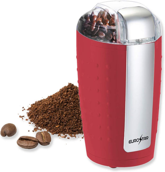 Stylish Red Electric Coffee Grinder with Stainless Steel Blades - 30oz Capacity, Perfect for Beans, Nuts, Herbs, and Spices - About Brew