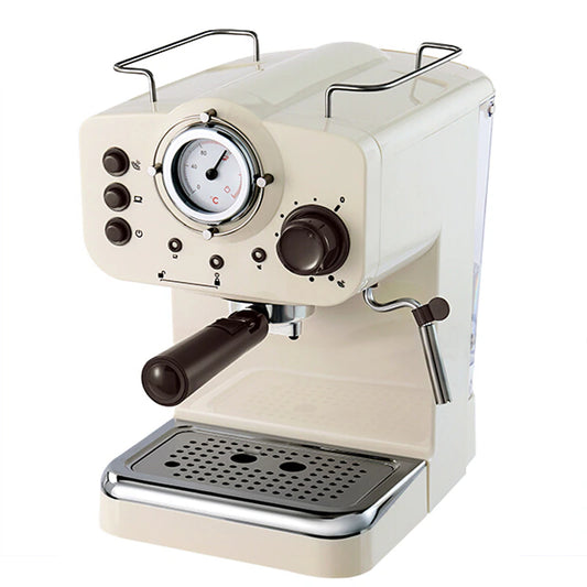 Retro-Style Pearl White Espresso Machine - 15 Bar Pressure, Temperature Gauge, and Adjustable Steam Wand