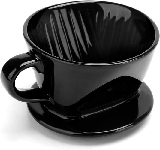 Black Ceramic Pour Over Coffee Dripper 10oz - Microwave & Dishwasher Safe - About Brew