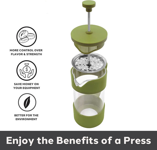 Borosilicate Glass French Press Coffee Maker - 12oz Capacity for Flavorful Coffee & Tea - About Brew