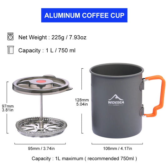 Widesea Travel Camping French Press - Dual-Use Mug with Foldable Handle, Made of Aluminum - About Brew