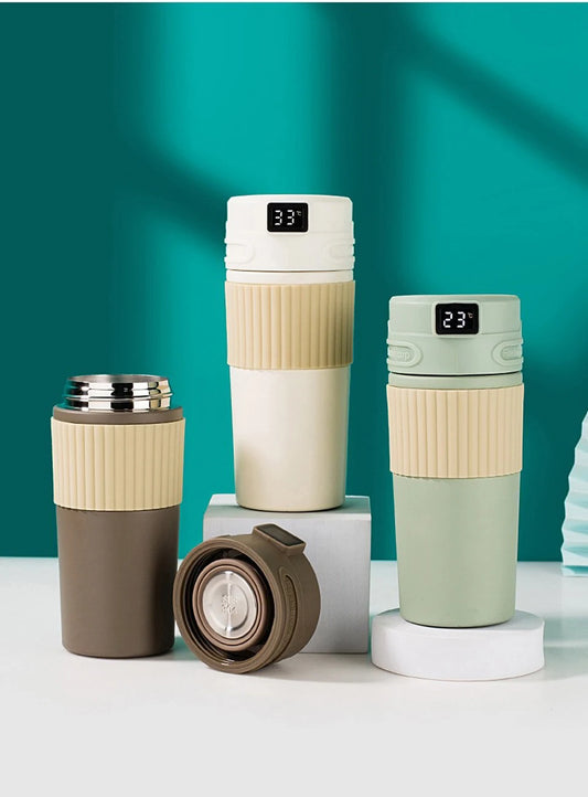 Sleek Travel Thermos Mug with Digital Temperature Display 16oz - Available in Five Colors - About Brew