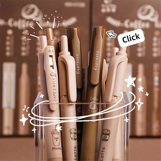 Coffee-Themed Gel Ink Pen Set - Collection of 6 Unique Styles - About Brew