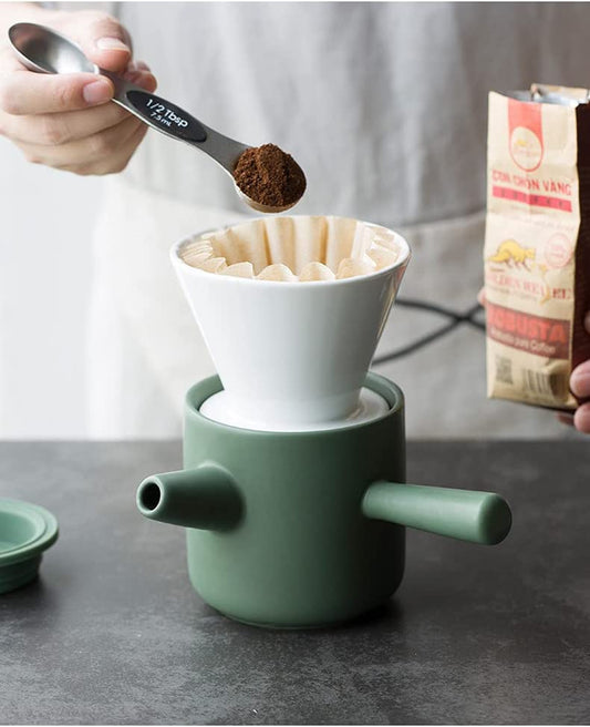 Premium Ceramic Pour Over Coffee Set in Green - Classic Design with Comfort Handle for Rich, Flavorful Coffee - About Brew