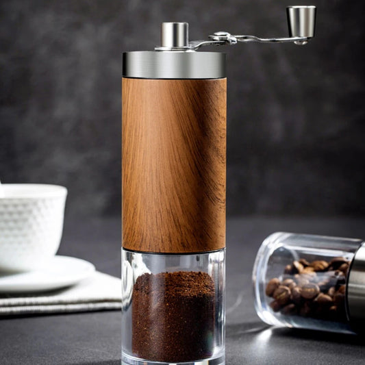 Premium Manual Coffee Grinder with Ceramic Core & Adjustable Grind - Stainless Steel & Clear Plastic Design - About Brew
