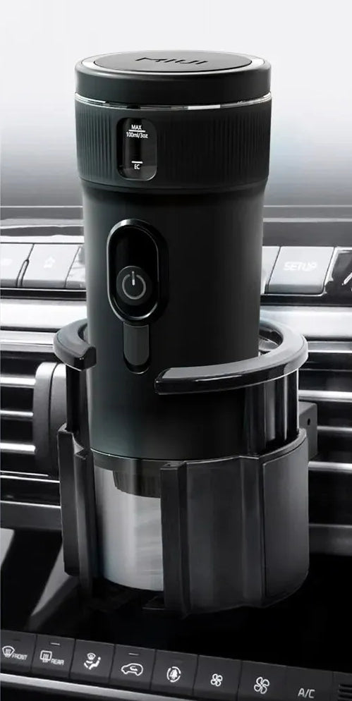 Portable espresso machine for car and on the go - Car Adapter or USB powered - About Brew