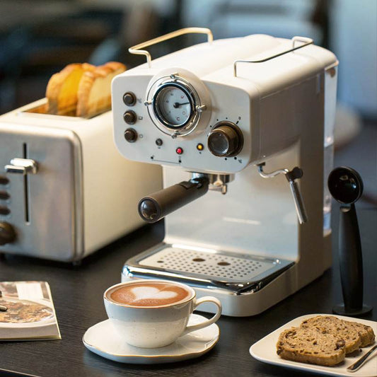 Retro-Style Pearl White Espresso Machine - 15 Bar Pressure, Temperature Gauge, and Adjustable Steam Wand