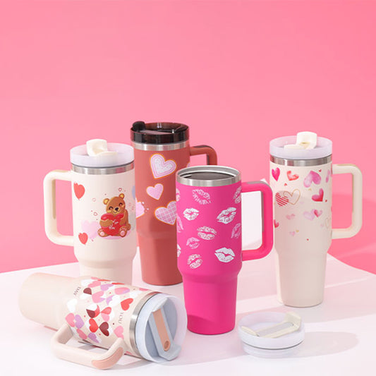 Cute Thermos Tumbler with Lid and Straw 40oz- Multiple Designs Available - About Brew