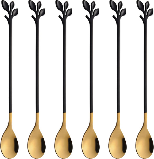 Elegant Stainless Steel Coffee Spoon Set with Leaf Design - Dishwasher Safe, Perfect for Desserts & Drinks - About Brew