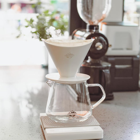Elegant Pour Over Coffee Maker Set with Ceramic Dripper & 650ml Glass Server - Includes 30 V60 Paper Filters - About Brew