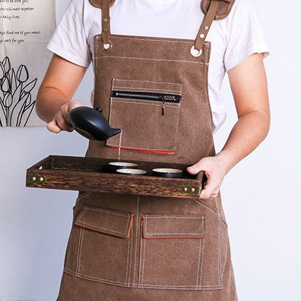 Classic Brown Barista Apron - One Size Fits All, Durable & Stylish for Coffee Professionals - About Brew