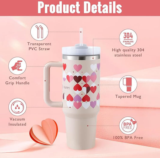 Cute Thermos Tumbler with Lid and Straw 40oz- Multiple Designs Available - About Brew
