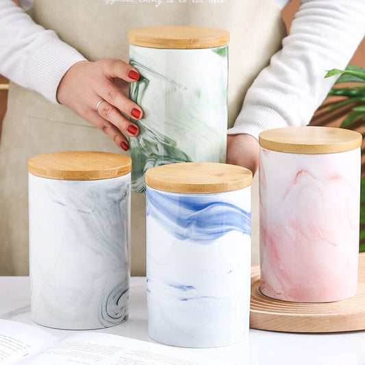 Elegant Marble Coffee Storage Container with Wooden Lid - Available in Two Four Colors - About Brew