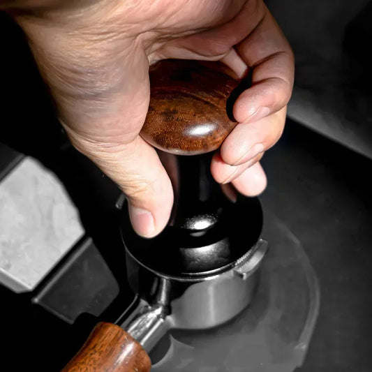 51/53/58mm Ergonomic Wooden Handle Coffee Tamper with Triple-Spring Constant Pressure - Stainless Steel Base - About Brew