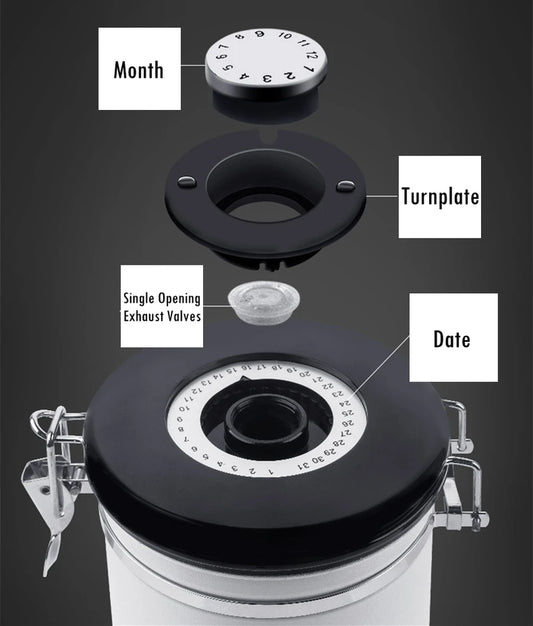 Stainless Steel Coffee Storage Container with Date Tracker & Airtight Lid - Available in Two Colors & Sizes - About Brew