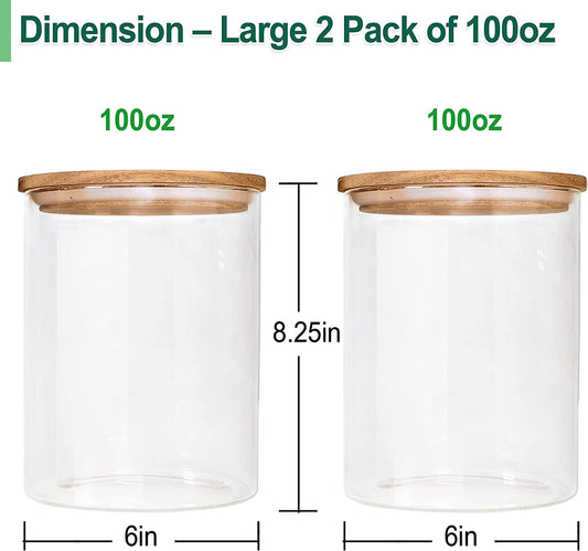 Large Borosilicate Glass Canisters with Acacia Wood Lids 100oz - Set of 2 Airtight Food Storage Containers - About Brew