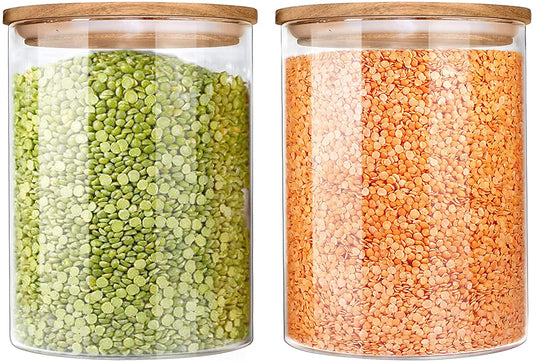 Large Borosilicate Glass Canisters with Acacia Wood Lids 100oz - Set of 2 Airtight Food Storage Containers - About Brew