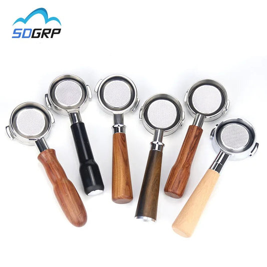 Premium 58mm E61 Portafilter for Espresso Machines - Stainless Steel with Wooden Handle & Multiple Set Variations - About Brew