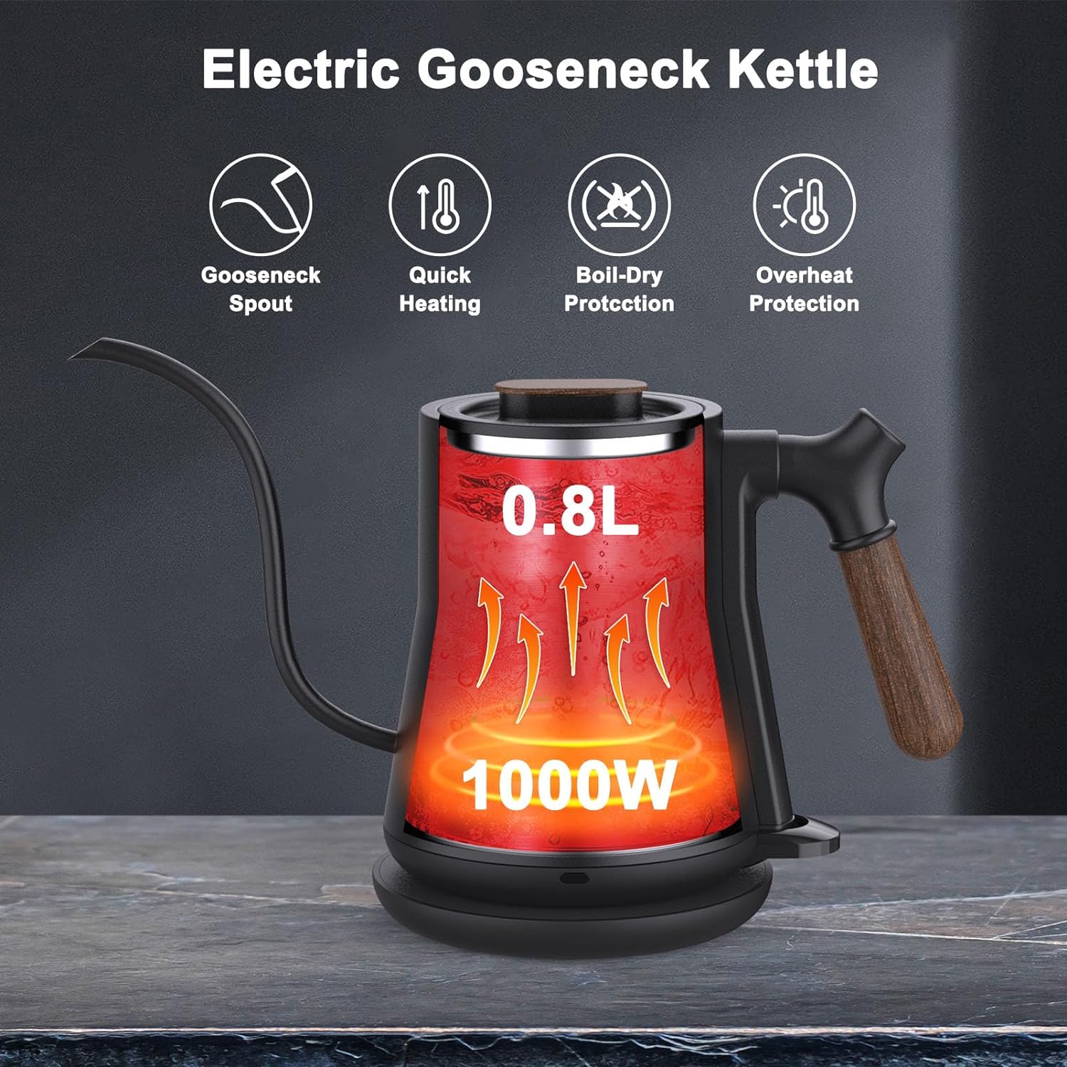 Fast-Boil Gooseneck Electric Kettle 27oz- Quick and Efficient - About Brew