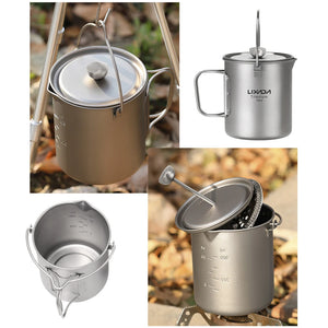 25oz Outdoor Portable Titanium Coffee French Press Set with Mug, Spoon, and Fork - Ultimate Camping Coffee Solution - About Brew
