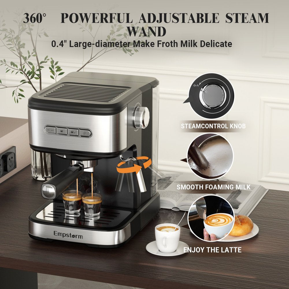20 Bar Espresso Machine with Milk Frother - Compact Design, Automatic Power Off, Dual Nozzle