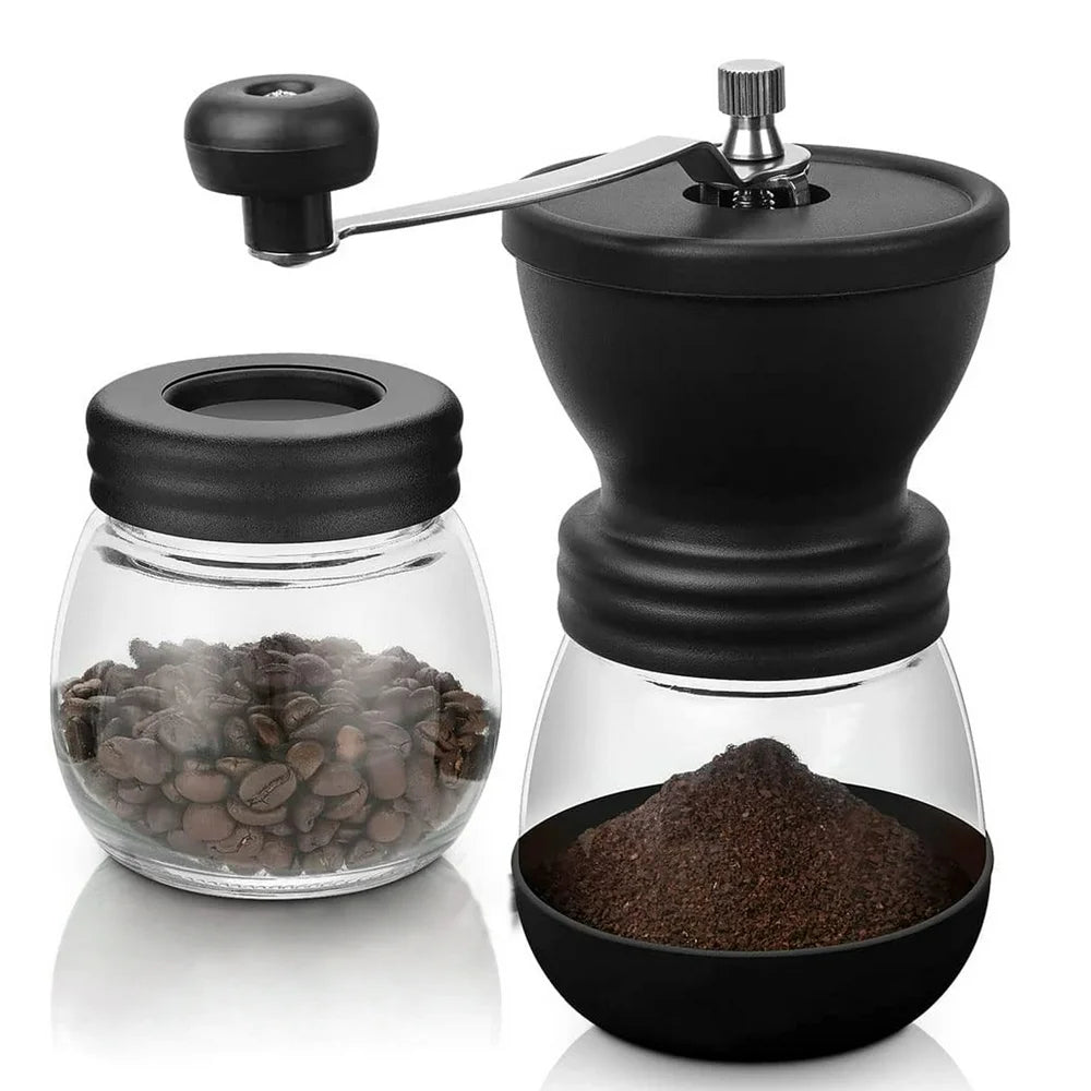 Dual Glass Jar Manual Coffee Grinder with Adjustable Ceramic Core - Perfect for Fresh Grounds & Storage - About Brew