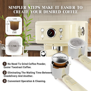 Versatile 20 Bar Espresso Machine with Temperature Gauge & Milk Frother Wand - ESE Pods, NS Capsules, and Ground Coffee Compatible