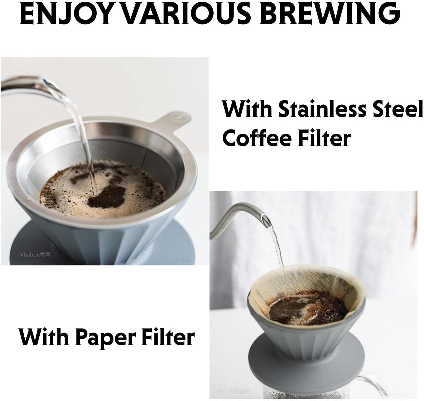 Portable Pour Over Coffee Maker Set with Stainless Steel Strainer - BPA Free Silicone, Dual Fine Mesh & Dishwasher Safe - About Brew