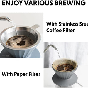 Portable Pour Over Coffee Maker Set with Stainless Steel Strainer - BPA Free Silicone, Dual Fine Mesh & Dishwasher Safe - About Brew