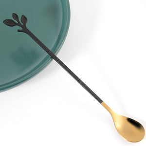 Elegant Stainless Steel Coffee Spoon Set with Leaf Design - Dishwasher Safe, Perfect for Desserts & Drinks - About Brew