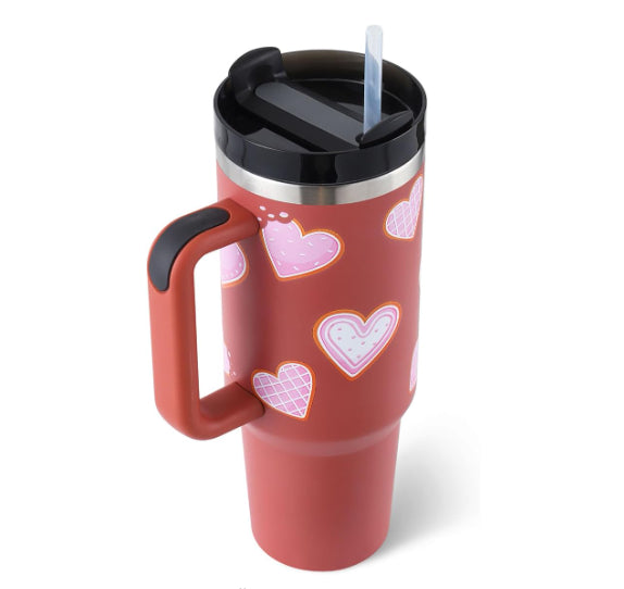 Cute Thermos Tumbler with Lid and Straw 40oz- Multiple Designs Available - About Brew