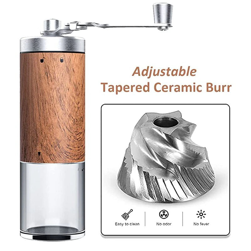 Premium Manual Coffee Grinder with Ceramic Core & Adjustable Grind - Stainless Steel & Clear Plastic Design - About Brew