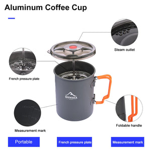 Widesea Travel Camping French Press - Dual-Use Mug with Foldable Handle, Made of Aluminum - About Brew