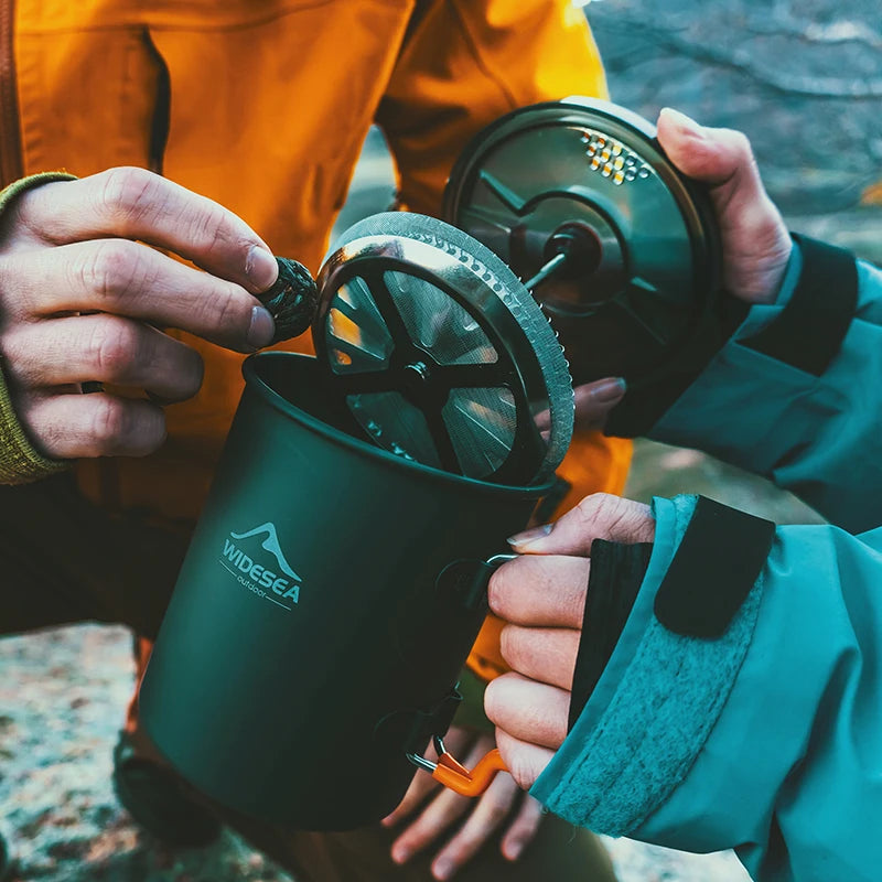 Widesea Travel Camping French Press - Dual-Use Mug with Foldable Handle, Made of Aluminum - About Brew