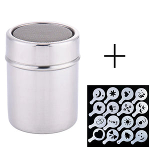 Stainless Steel Latte and Cappuccino Art Chocolate Dust Shaker with Stencils - About Brew