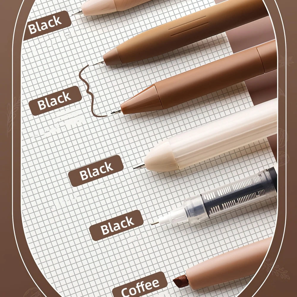Coffee-Themed Gel Ink Pen Set - Collection of 6 Unique Styles - About Brew