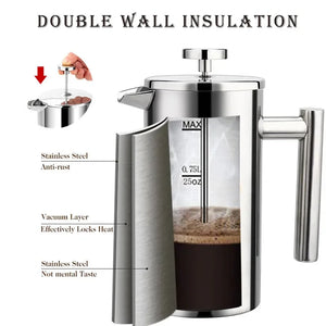 Premium Stainless Steel French Press 12 oz - Double Walled - About Brew