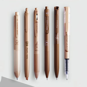Coffee-Themed Gel Ink Pen Set - Collection of 6 Unique Styles - About Brew