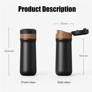 Stainless Steel Portable French Press - Vacuum Insulated Coffee Maker Cup for On-The-Go Brewing - About Brew