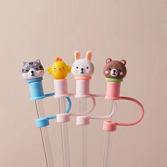 Cute Animal-Themed Silicone Straw Covers for Stanley Cup Tumblers - Food Grade, Fits All Sizes - About Brew
