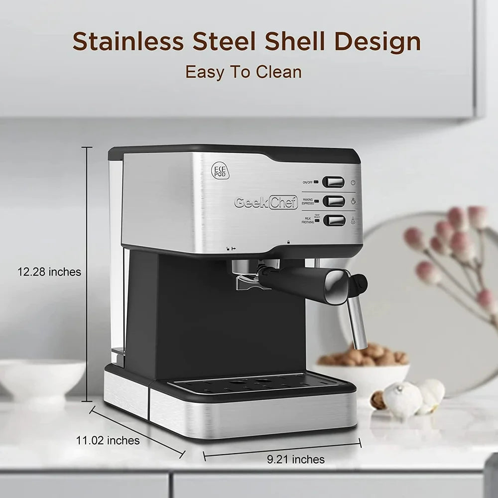Stainless Steel 20 Bar  2-in-1 Espresso Machine with Automatic Milk Frother and Thermoblock Heating