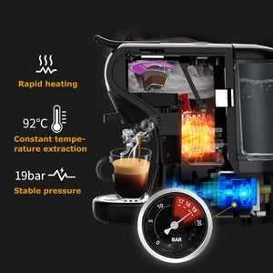 HiBrew 3-in-1 Capsule Espresso Coffee Maker - Versatile Brewing with 19 Bar Pressure