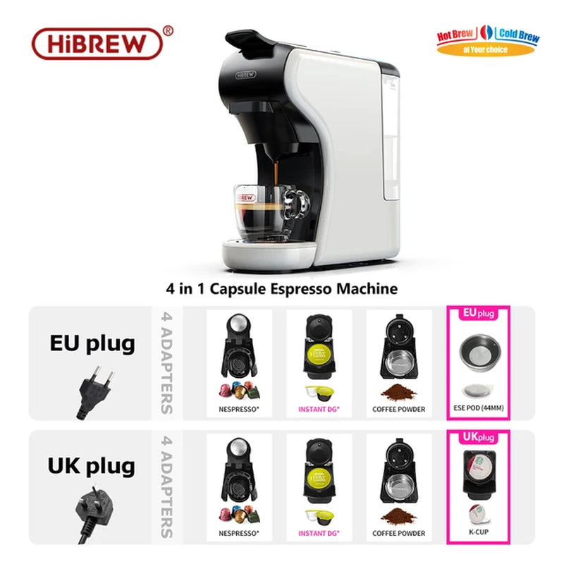 HiBrew 3-in-1 Capsule Espresso Coffee Maker - Versatile Brewing with 19 Bar Pressure