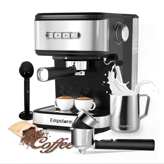 20 Bar Espresso Machine with Milk Frother - Compact Design, Automatic Power Off, Dual Nozzle