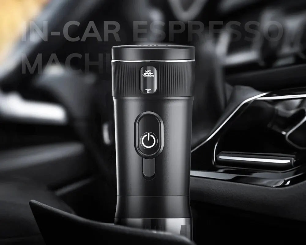 Portable espresso machine for car and on the go - Car Adapter or USB powered - About Brew