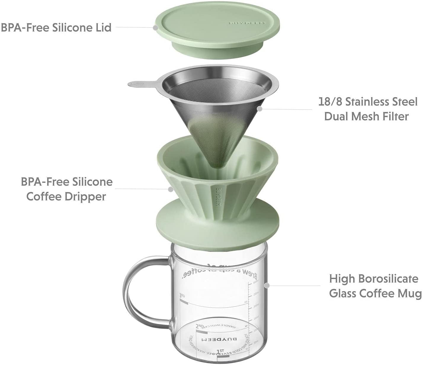 Portable Pour Over Coffee Maker Set with Stainless Steel Strainer - BPA Free Silicone, Dual Fine Mesh & Dishwasher Safe - About Brew